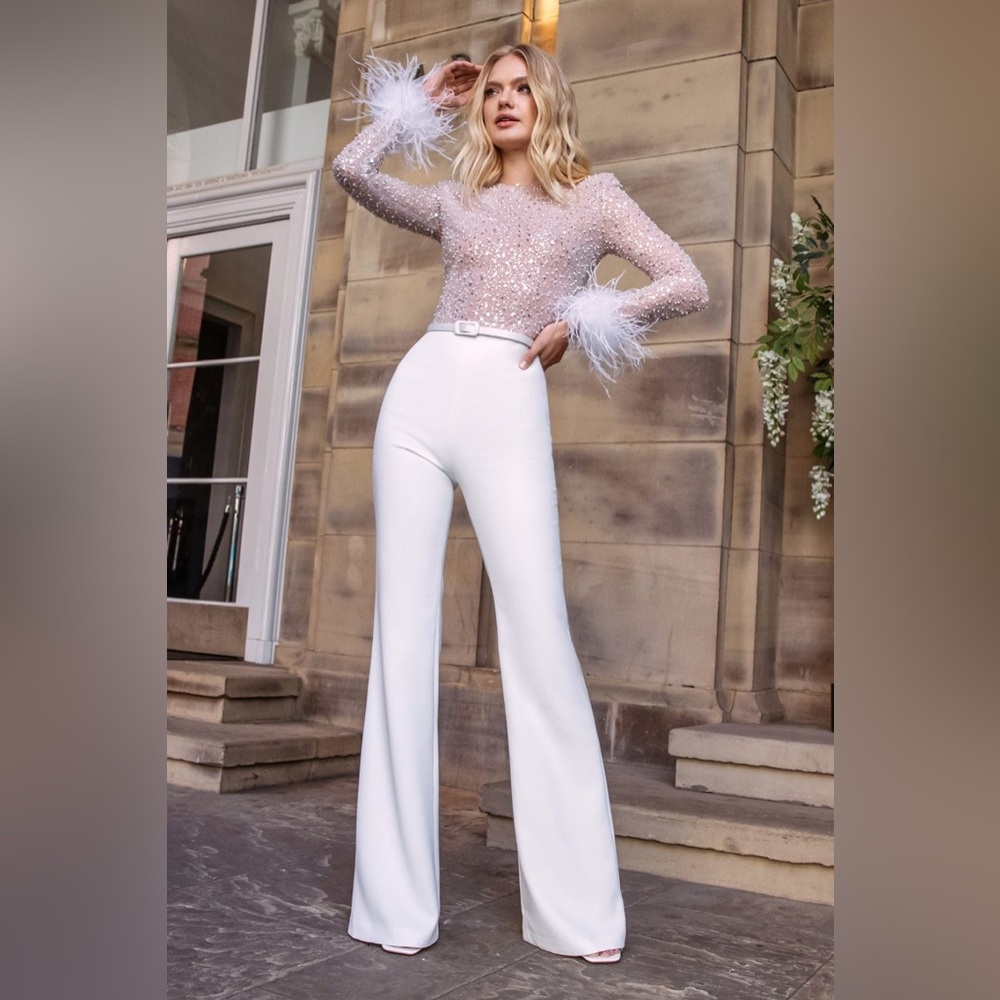 NADINE MERABI AMELIA WHITE JUMPSUIT SIZE L